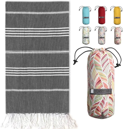Miniatura 32 de BAY LAUREL Toalla de playa turca con bolsa de viaje, 39 x 71 pulgadas, de secado rápido, sin arena, ligera, grande, toallas de gran