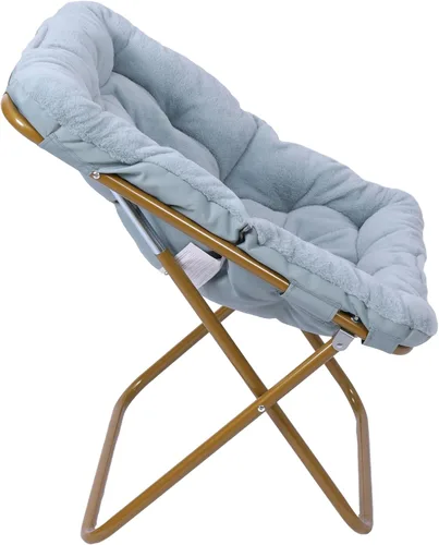 Miniatura 8 de Flash Furniture Archer - Silla Saucer con marco de acero plegable, silla portátil de gran tamaño, para dormitorio o dormitorio, 28 pulgadas, piel