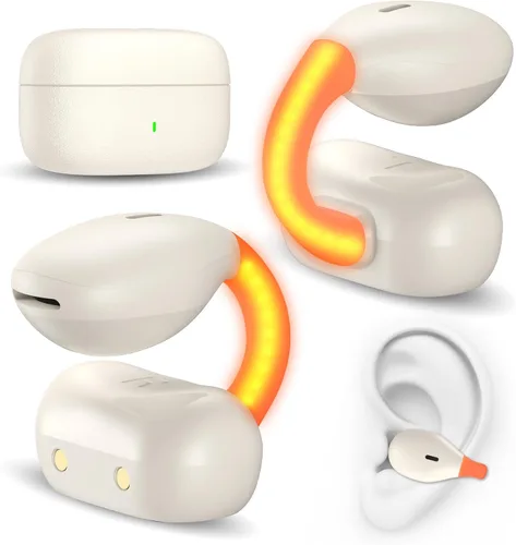 TOPAUX Auriculares inalámbricos de oreja abierta con clip seguro Auriculares deportivos blancos | Conducción ósea ligera Auriculares Bluetooth