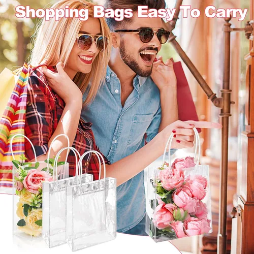 Miniatura 5 de Dyrfolm 24 bolsas de plástico transparente con asa, reutilizables de plástico transparente para regalo, para fiestas, compras, bodas