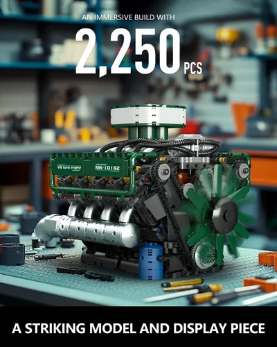 Miniatura 2 de Mould King 10182 V8 - Kit de bloque de motor de gasolina con doble turbo y ocho cilindros, tecnología de motor V8, kit de bloques de abrazadera