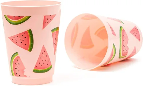 Miniatura 2 de BLUE PANDA Vasos de plástico rosa para fiestas de sandía y decoraciones de sandía (vaso rosa de 16 onzas, paquete de 16)