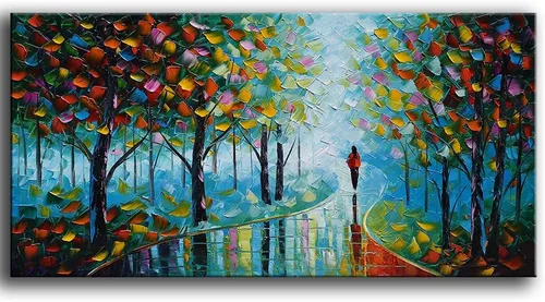 Miniatura 7 de YaSheng Art - Pintura al óleo de paisaje sobre lienzo con textura de árbol abstracto contemporáneo, pinturas de pared hechas a mano, decoración
