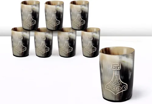 Miniatura 27 de Handicrafts Home Juego de 4 vasos de chupito hechos a mano, patrón entrecruzado de 6.5 onzas, chupitos de whisky vikingo naturales para cócteles