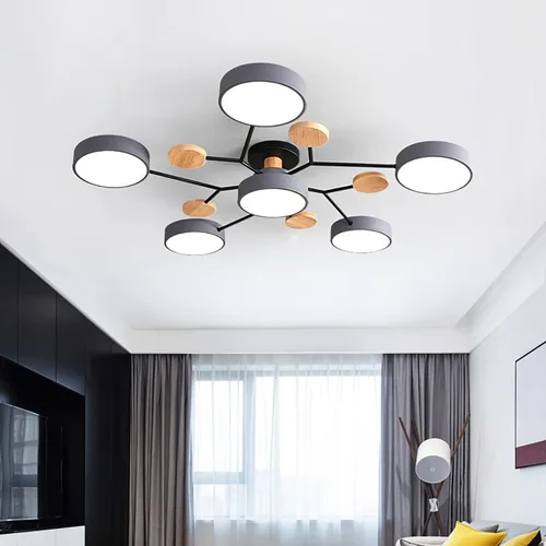 Miniatura 9 de Lámpara de techo LED regulable, 6 luces de techo modernas de 32 pulgadas, lámpara de techo de madera de 48 W para sala de estar, dormitorio, cocina