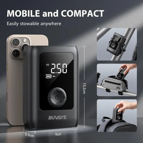 Miniatura 5 de BUVAYE Inflador de neumáticos, compresor de aire portátil, bomba de aire portátil de 150 PSI, bomba de aire inalámbrica de 12 V CC con indicador