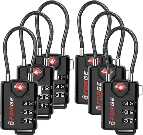 Cerraduras aprobadas por la TSA del equipaje del cable, combinación reconfigurable con el cuerpo de la aleación, Paquete de 6 unidades., Moderno