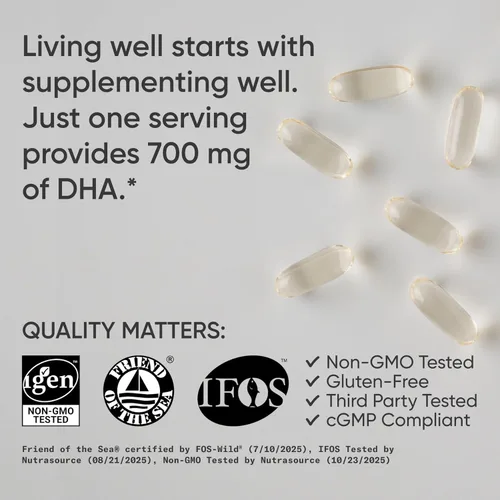 Miniatura 4 de Sports Research® Aceite de pescado DHA Omega-3 700 mg – Pescado capturado en la naturaleza de una sola fuente – Apoya la salud cerebral* – Burpless