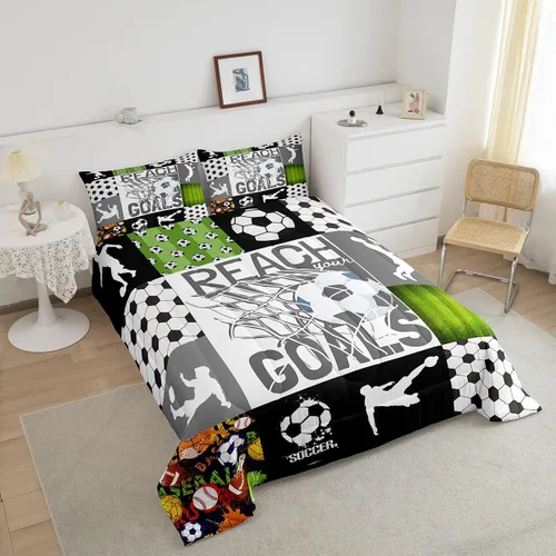 Miniatura 3 de Feelyou Juego de edredón con temática de fútbol, juego de ropa de cama de juego de pelota de fútbol, regalo para amantes del fútbol, edredón Multi 04