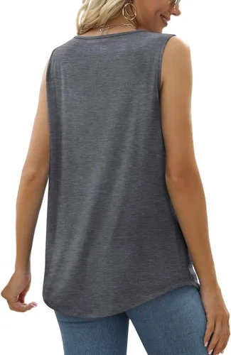 Miniatura 128 de Saloogoe - Camisetas sin mangas veraniegas para mujeres, plisadas con cuello cuadrado y dobladillo curvado, blusas de ajuste holgado con movimiento