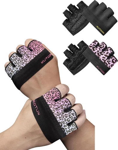 Miniatura 11 de KUTOOK Guantes de levantamiento de pesas para mujeres, guantes de entrenamiento de gimnasio con protección de palma y agarre adicional, guantes