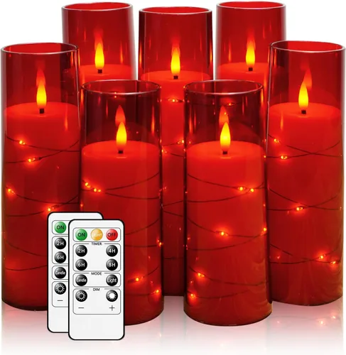 Miniatura 20 de Velas sin llama, con cadena de estrellas incorporada, velas operadas por baterías, velas LED parpadeantes, velas de pilar con control remoto