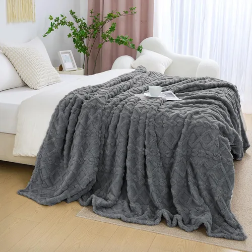 Miniatura 5 de Aganear Manta Gemela – Diseño elegante 3D, manta ligera portátil de lujo súper suave, esponjosa, cálida, acogedora, mullida para sofá, sala de Gris