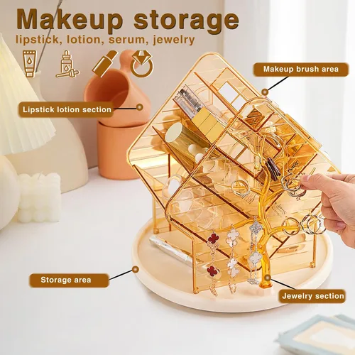 Miniatura 3 de Organizador de maquillaje giratorio de 360°, organización de maquillaje y almacenamiento de cuidado de la piel, almacenamiento para cosméticos