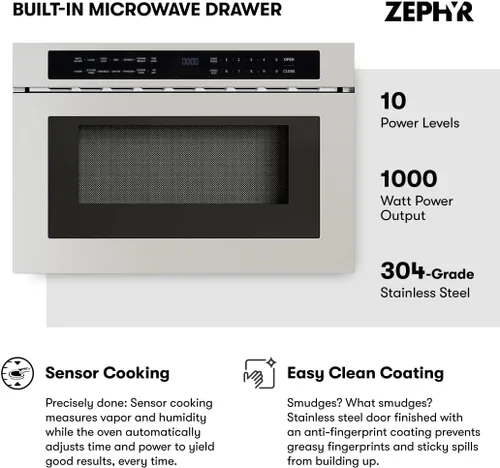 Miniatura 2 de Zephyr Horno Microondas de Cajón Empotrado de 24 pulgadas Bajo Gabinete - Integrado, Montaje en Pared, Cajón de Microondas Extraíble Bajo Mostrador
