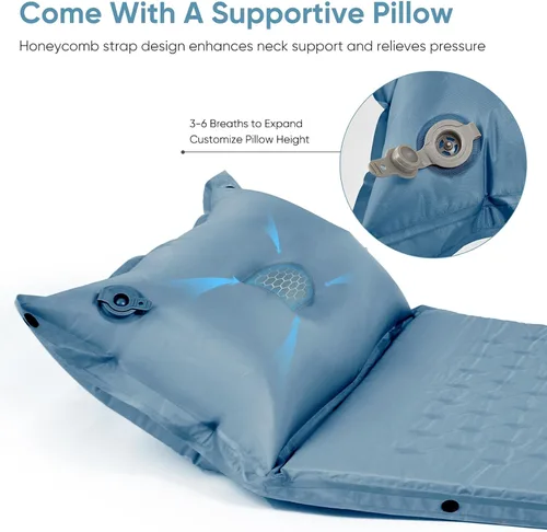 Miniatura 3 de Naturehike Colchoneta de dormir para camping, ultraligera para 2 personas con almohada, inflado rápido, almohadilla de espuma viscoelástica para Azul