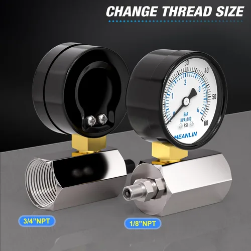 Miniatura 4 de MEANLIN MEASURE 0-60Psi 2" medidores de presión de prueba de aire graduados dobles de acero, conexión FNPT de 3/4", precisión de -3-2-3%