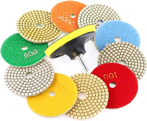 Swpeet Kit de 11 almohadillas de pulido de diamante, 10 piezas de 4 pulgadas, kit de pulido húmedo y seco, kit de almohadillas de pulido con 1