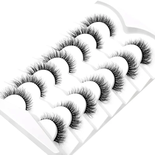 Miniatura 557 de Pooplunch - Pestañas postizas finas de visón sintético, estilo ojo de gato, naturales, cruzadas, tipo racimo, efecto 8D de volumen, tiras