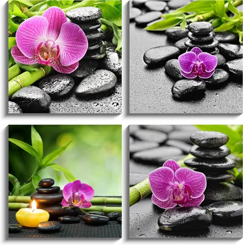 Miniatura 30 de NAN Wind Arte de pared en lienzo de orquídeas rosas y piedras zen - Decoración de orquídeas - Cuadros de flores de spa - Arte de pared Zen