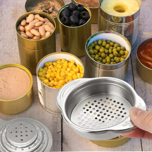 Miniatura 9 de Paquete de 2 coladores universales de latas, colador multiusos de acero inoxidable de grado alimenticio con asa para latas grandes y pequeñas