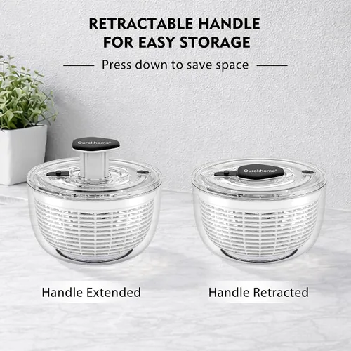 Miniatura 7 de Ourokhome Centrifugadora de Ensalada Secadora de Lechuga, Secadora de Vegetales Grande de Presión Fácil con Una Mano, Mezcladora de Ensalada