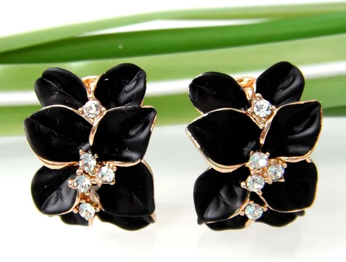 Miniatura 4 de Navachi - Aretes coloridos de cristal blanco chapados en oro de 18 quilates con diseño de flores esmaltadas y broche omega