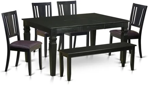 East West Furniture WEDU6D-BLK-LC - Juego de comedor de 6 piezas que contiene una mesa de comedor rectangular con hoja de mariposa y 4 sillas de