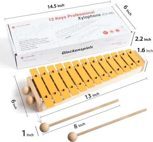 Miniatura 6 de MUSICUBE Xilófono profesional tipo glockenspiel para niños y adultos de 25 notas, bien afinado, instrumento de percusión Orff para bebés y niños