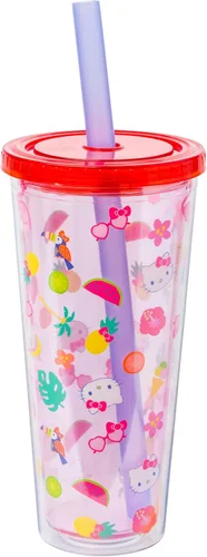 Miniatura 9 de Silver Buffalo Hello Kitty Globos de Corazón Vaso Térmico de Acero Inoxidable de Doble Pared con Pajilla, 22 Onzas Globos de corazón de Hello Kitty