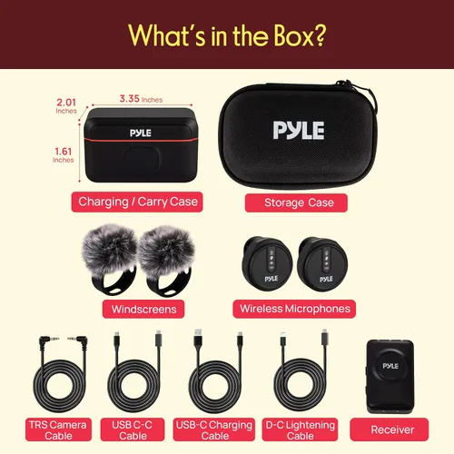 Miniatura 8 de Pyle Wireless Lavalier Microphone System, Clip On Microphone with Noise-Canceling, 7H Battery, 360° Audio, USB-C Charging Case, Compatible with