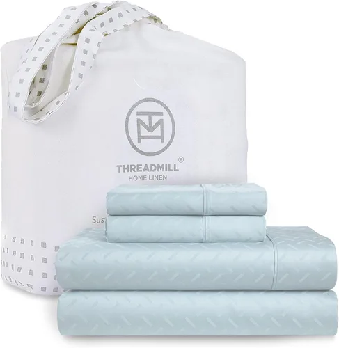 Miniatura 50 de Threadmill Sábanas 100% Algodón para Cama Tamaño King Juego de Sábanas de 4 Piezas para Cama King Suave, Transpirable y Ligero Satén de Damasco