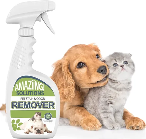 Removedor de manchas y olores de mascotas, limpiador enzimático, espray eliminador de olores de orina de mascotas, espray limpiador de pisos y