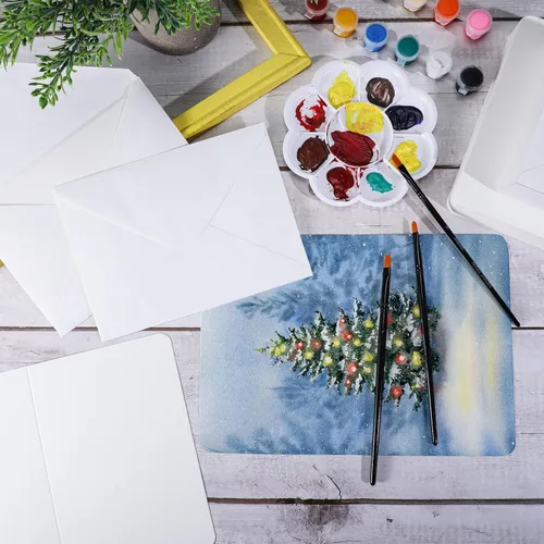 Miniatura 5 de Sabary Juego de 100 tarjetas de acuarela en blanco con sobres, 140 libras/10.58 oz/m², tarjetas de papel de acuarela de algodón pesado, tarjeta