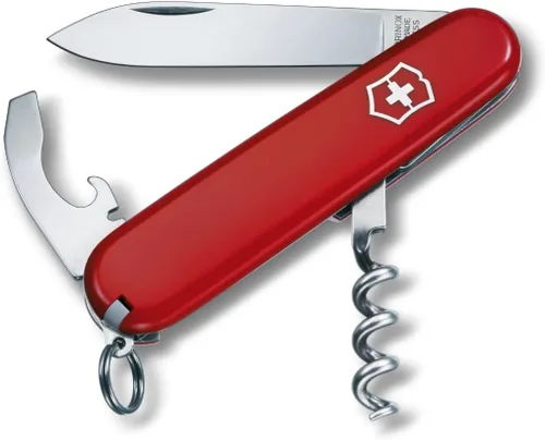 Victorinox Waiter Swiss Army Cuchillo de bolsillo de 9 funciones fabricado en Suiza con hoja grande, sacacorchos y abridor de botellas, color rojo