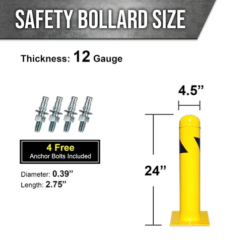 Miniatura 2 de 8NET Paquete de 32 bolardos de seguridad de 24 pulgadas de alto x 4.5 pulgadas de profundidad, 12 Ga (0.106 in), base 8 x 8 pulgadas, con 4 pernos