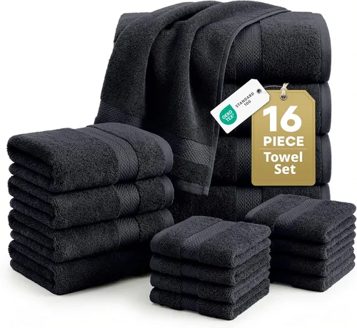 Miniatura 10 de LANE LINEN - Juego de toallas de baño de 16 piezas, color gris espacial, 100% algodón, altamente absorbente, 4 para manos y 8 paños