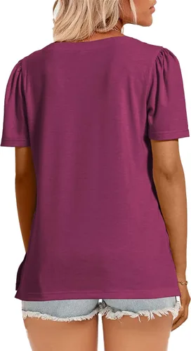 Miniatura 51 de JomeDesign - Camisetas casuales de verano para mujer, manga corta, cuello redondo, manga abullonada