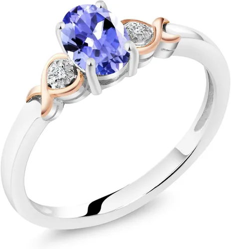 Miniatura 48 de Gem Stone King Anillo de compromiso de plata de ley 925 y oro rosa de 10 quilates, piedra preciosa ovalada de 0.276 x 0.197 in, con acento