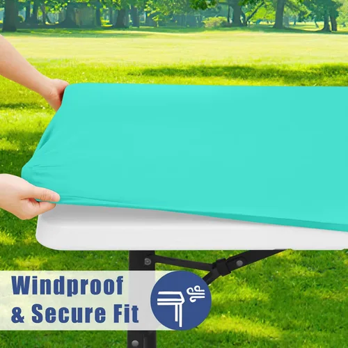 Miniatura 3 de Moosfor Mantel rectangular de elastano de 4 pies, manteles elásticos ajustables para pícnic, funda elástica y lavable para mesa de patio para Azul