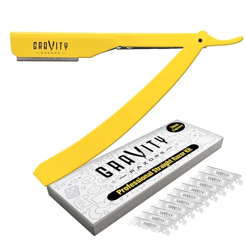Miniatura 12 de Kit de cuchilla de afeitar recta profesional GRAVITY RAZORS – Ultra Exposición, incluye 10 cuchillas premium, 2mm expuestas, color oro y negro Dorado