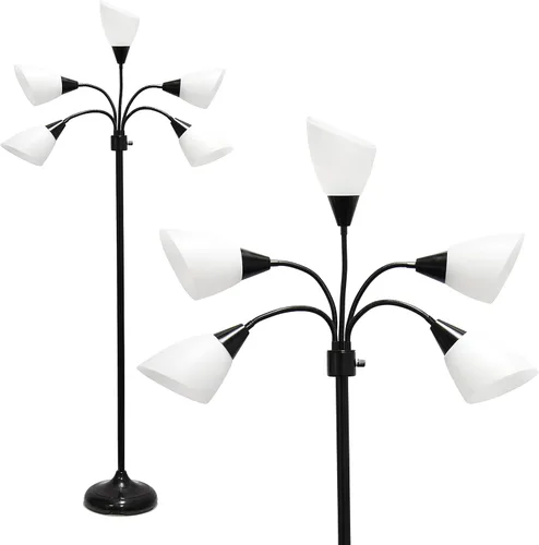 Simple Designs LF2006-BAW 67" Lámpara de pie contemporánea con múltiples cabezales Medusa de 5 luces, lámpara de pie ajustable de cuello de cisne en