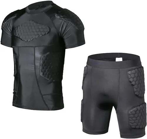TOUYR - Camiseta de compresión acolchada y pantalones para hombre, chaleco de entrenamiento sin mangas, camiseta y pantalón corto, costillas,