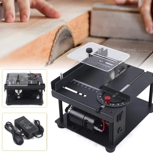 Miniatura 2 de Mini sierra de mesa, sierra de mesa de pasatiempo de 110-240 V para carpintería, corte de ángulo de 0 a 90, sierra portátil de bricolaje, máquina