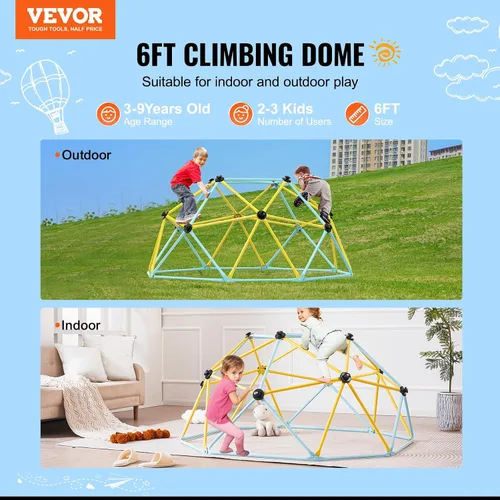 Miniatura 2 de VEVOR Cúpula de escalada, gimnasio de jungla de 6 pies para niños de 3 a 9 años, centro de juegos geométrico para escalar con soporte de 600LBS