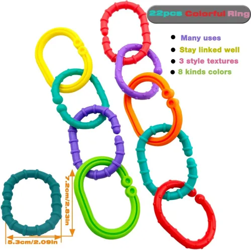 Miniatura 5 de Baby Toys Links-to-Go Asiento de coche y anillo de cochecito colgante, anillo de conexión más grande, juego de accesorios de viaje