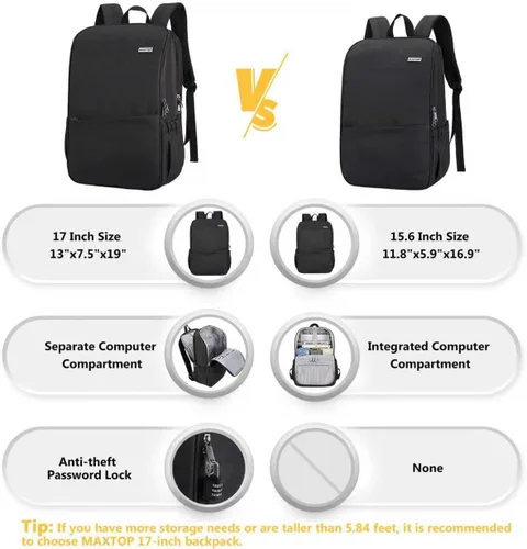 Miniatura 5 de MAXTOP Mochila para computadora portátil de viaje, mochilas de negocios con puerto de carga USB, resistente al agua, mochila para escuela y Negro