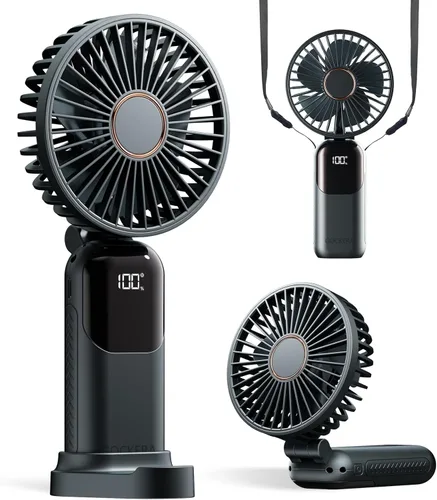 GOCKERA Ventilador Portátil, Ventilador Operado con Batería de 4200mAh, 5 Velocidades y Pantalla Digital, Ventiladores para Maquillaje para Mujeres