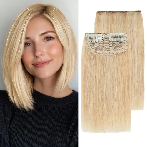 Miniatura 18 de S-noilite Extensiones de cabello corto con broches, 100% cabello humano real, 1 unidad, 2 clips, extensiones de cabello para mujer, añade volumen, 4