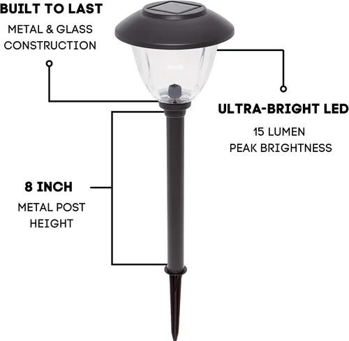 Miniatura 8 de Energizer Luces solares LED para camino, paquete de 8 luces solares [negras] para exteriores, IP65 impermeables con encendido/apagado automático
